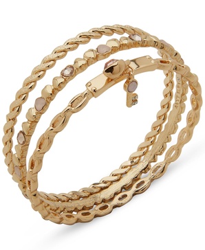Gold-Tone 3-Pc. Set Stone Heart Bangle Bracelets