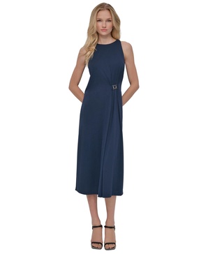 Women's Hardware-Trim Side-Ruched Sleeveless Dress