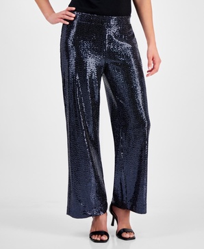 Petite Pull-On Wide-Leg Sparkle Pants