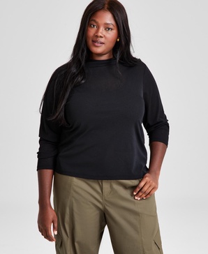 Trendy Plus Size Funnel-Neck Long-Sleeve Top, Created for Macy's