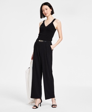 Women's Liberty Stretch Belted High-Rise Wide-Leg Pants