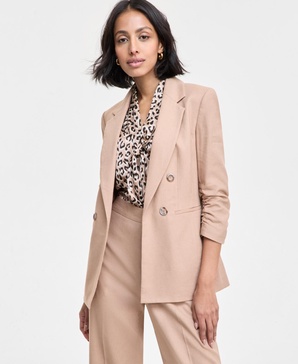 Women's Ruched-Sleeve Open-Front Linen Blazer, Exclusively at Macy's