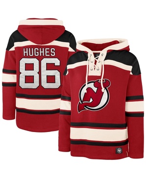 Men's Jack Hughes Red New Jersey Devils Big Tall Lace-up Pullover Hoodie