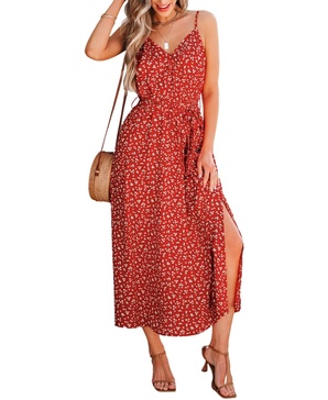 Women's Ditsy Floral Surplice Neck Midi Beach Dress
