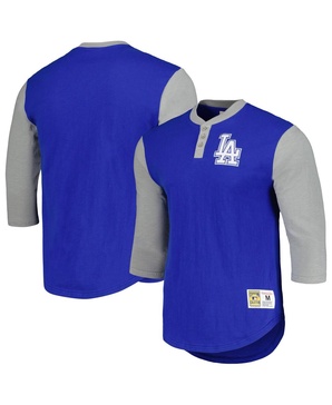 Men's Royal Los Angeles Dodgers Cooperstown Collection Legendary Slub Henley 3/4-Sleeve T-shirt