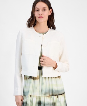 Women's Refined Linen Collarless Button-Front Jacket
