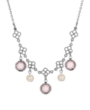 Silver-Tone Crystal Faux Cultivated Pearl Bib Necklace