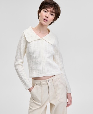 Women's Collared Cable Cardigan, Exclusively at Macy's