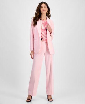 Women's Open-Front Shawl Collar Blazer, Printed Boat Neck Short-Sleeve Top & High Rise Wide-Leg Pull-On Pants