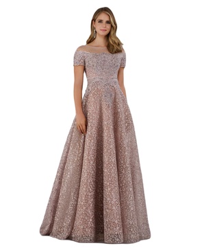 Women's Sheer Boat Neck Ball Gown