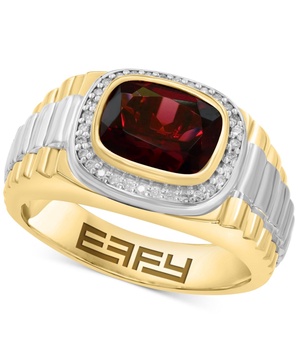 EFFY® Men's Rhodolite (3-1/5 ct. t.w.) & Diamond (1/8 ct. t.w.) Ring in Sterling Silver & 14k Gold-Plate