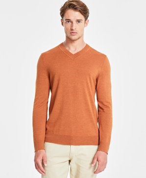 Men's Long-Sleeve V-Neck Merino Sweater, Created for Macy's