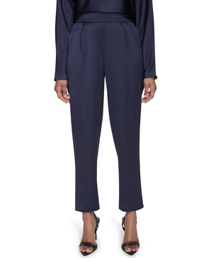 Women's Twill-Satin Ribbed-Waist Ankle Pants