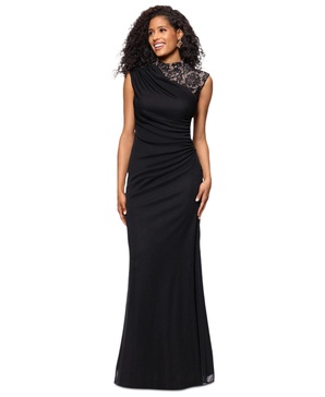 Women's Lace-Trim Ruched Jersey Gown