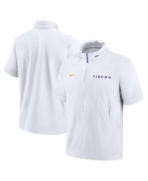 Men's White LSU Tigers 2024 Sideline Coach Short Sleeve Half-Zip Hoodie Jacket