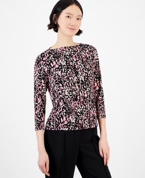 Women's Abstract-Print Knit Boat-Neck Top