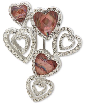 Silver-Tone Mixed Crystal Heart Cluster Pin