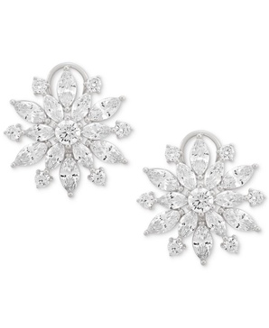 Cubic Zirconia Flower Statement Earrings in Sterling Silver