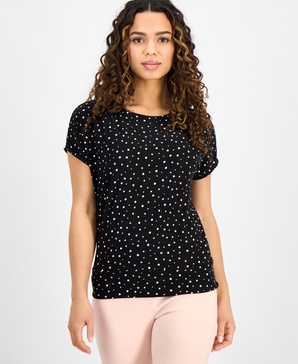 Petite Short-Sleeve Dot-Print Top