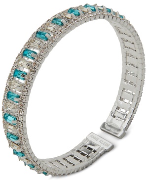 Silver-Tone Pavé & Baguette Stone Bangle Bracelet 
