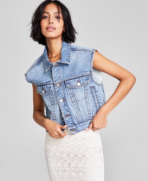 Women's Button-Front Denim Vest, Exclusively at Macy's