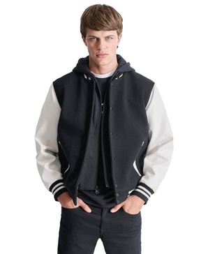 Men's Colorblocked Removable Hood Varsity Jacket