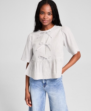 Women's Cotton Bow-Trim Peplum Top, Exclusively at Macy's