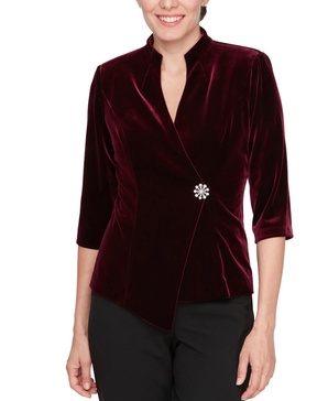 Petite Velvet Asymmetrical High-Collar Top