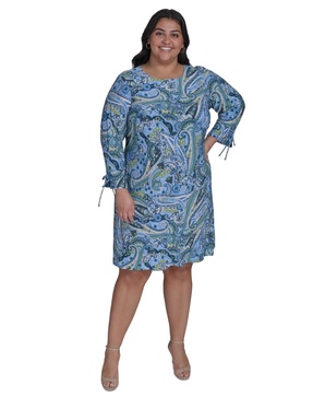 Plus Size Printed 3/4-Sleeve Shift Dress