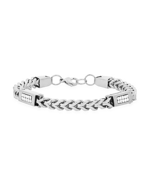 Men's Stainless Steel Wheat Chain and Simulated Diamonds Link Bracelet