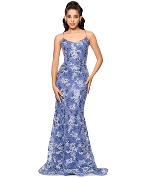 Women's Sequin Embroidered Mesh Sleeveless Gown