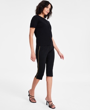 Women's High-Rise Side-Zipper Ponte Capri Pants, Exclusively at Macy's 