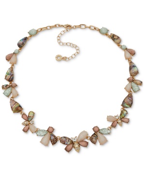 Gold-Tone Mixed Stone Bee Motif Collar Necklace, 16" + 3" extender 