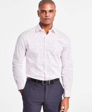 Men's Slim-Fit Dash-Print Dress Shirt, Created for Macy's