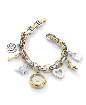 Women's Quartz Two-Tone Metal Alloy Crystal Accented Charm Bracelet Watch, 20mm
