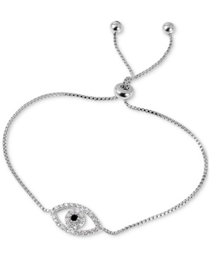 Rhodium-Plated Pavé Evil Eye Slider Bracelet