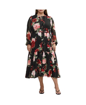 Plus Size Roma Print Long Sleeve Dress
