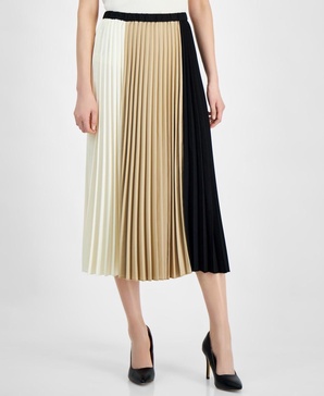 Women's Colorblocked Pull-On Pleated Skirt 
