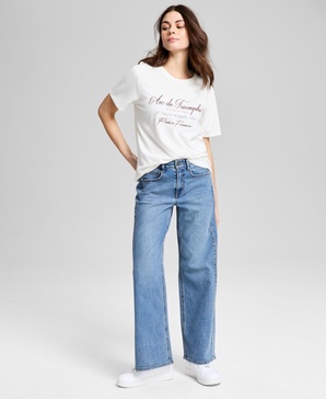 Women's Studded Wide-Leg Mid-Rise Jeans, Created for Macy's