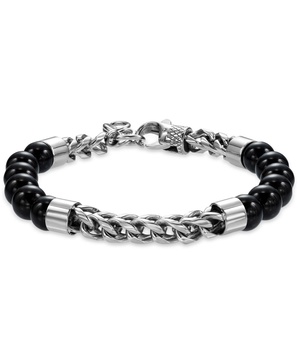 Men's Lapis Lazuli Bead & Chain Bracelet in Stainless Steel (Also in Onyx & Tiger Eye)