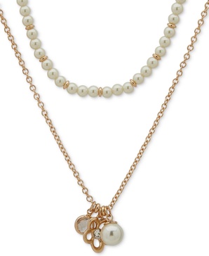 Gold-Tone Mixed Stone Flower Layered Pendant Necklace, 16" + 3" extender