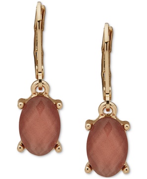 Gold-Tone Rose Peach Oval Stone Drop Earrings