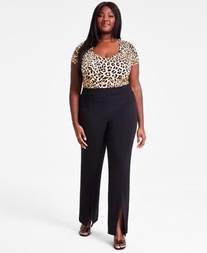 Trendy Plus Size High-Rise Pull-On Ponte Flare-Leg Pants, Exclusively at Macy's 