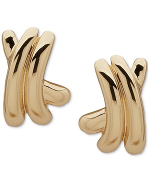 Gold-Tone Criss Cross Button Earrings
