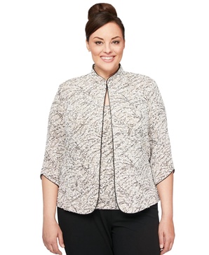 Plus Size Printed Mandarin Jacket & Top Set
