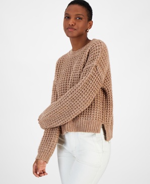 Women's Textured Waffle Knit Crewneck Sweater, Created for Macy's