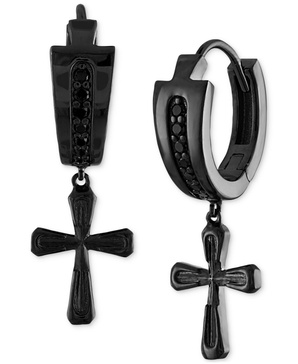 Men's Icon Diamond (1/6 ct. t.w.) Cross Drop Earrings in Black-Plated Sterling Silver