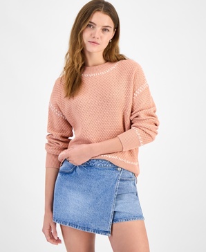 Petite Cotton Whipstitch-Trim Sweater, Exclusively at Macy's