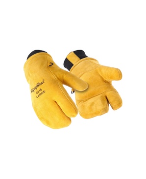 Men's Heavy-Duty 3-Finger Mitt with Double Cuff - Insulated Leather Gloves for Extreme Cold Protection