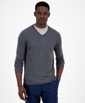 Men's Solid V-Neck Cotton Sweater, Created for Macy's
